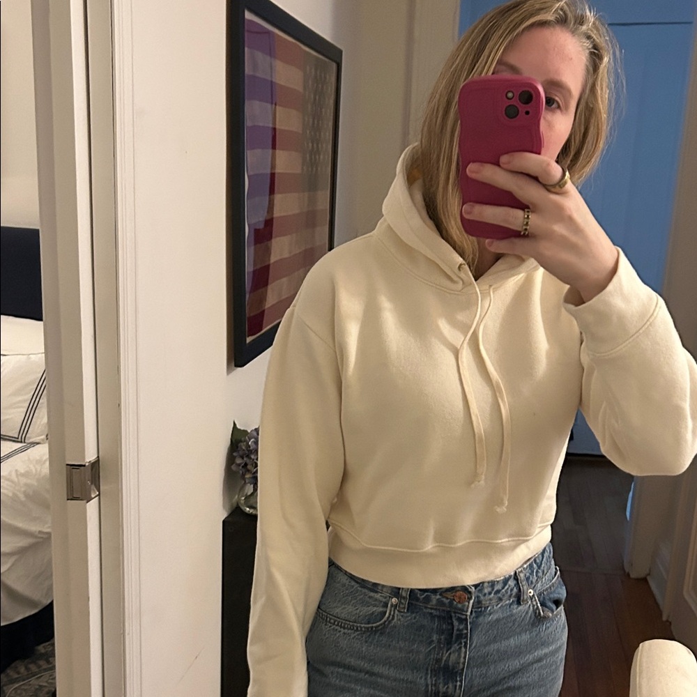 J. Crew Cream Cropped Hoodie